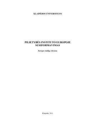 PILIETYBĖS INSTITUTO EUROPOJE SUSIFORMAVIMAS