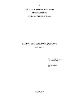 DARBO TEISĖ EUROPOS SĄJUNGOJE