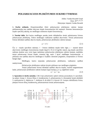 Poliarizacijos plokštumos sukimo tyrimas (2). Paveikslėlis 1