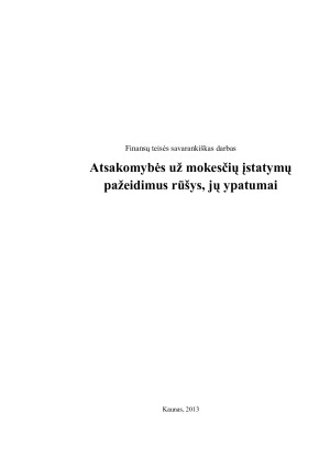 Atsakomybės už mokesčių įstatymų pažeidimus rūšys, jų ypatumai