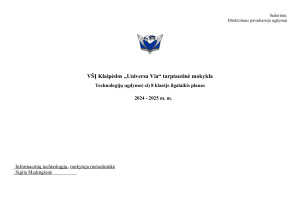 Technologijų ilgalaikis planas 8 klasė