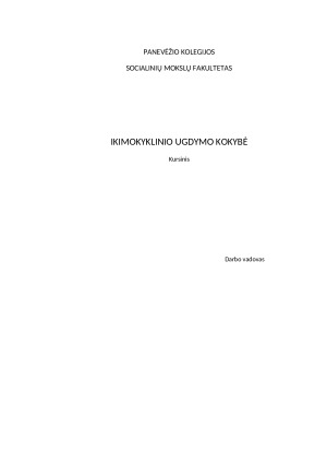 IKIMOKYKLINIO UGDYMO KOKYBĖ