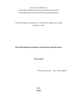 Rasės diskriminacija mokykloje priekabiavimo (patyčių) forma