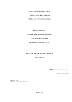 EKOLOGIŠKŲ PREKIŲ MARKETINGO YPATUMAI