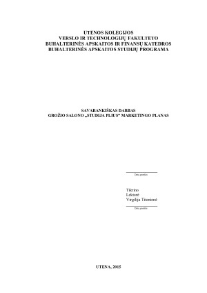 GROŽIO SALONO „STUDIJA PLIUS” MARKETINGO PLANAS