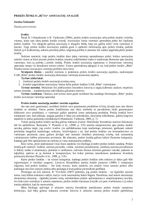 PREKĖS ŽENKLO „RŪTA“ ASOCIACIJŲ ANALIZĖ