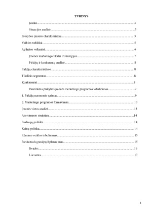 Prekybos įmonės marketingo programos analizė ir tobulinimas