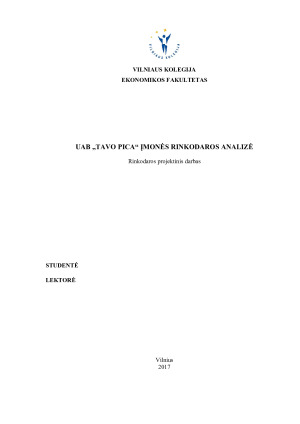 UAB „TAVO PICA“ ĮMONĖS RINKODAROS ANALIZĖ