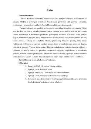 UAB ,,KRISTIANA” RINKODAROS VERTINIMAS. Paveikslėlis 2