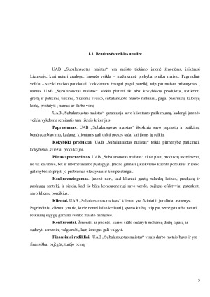 UAB ,,Subalansuotas maistas“  įmonės verslo galimybių vertinimas. Paveikslėlis 5
