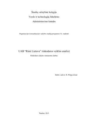 UAB “Rimi Lietuva” rinkodaros veiklos analizė