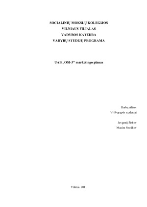 UAB „OSI-3” marketingo planas