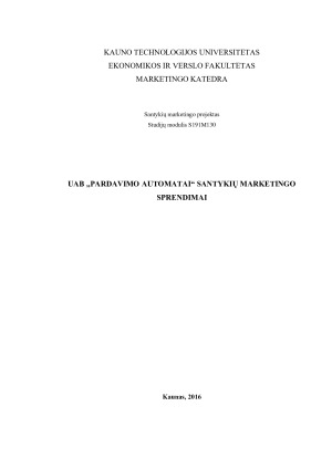 UAB „PARDAVIMO AUTOMATAI“ SANTYKIŲ MARKETINGO SPRENDIMAI