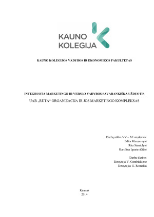 UAB „RŪTA“ ORGANIZACIJA IR JOS MARKETINGO KOMPLEKSAS