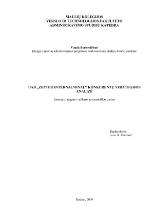 UAB „ZEPTER INTERNACIONAL“ KONKURENTŲ STRATEGIJOS ANALIZĖ