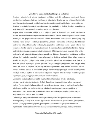 ,,Kredito“ ir trumpalaikio kredito sąvoks apibrėžtys