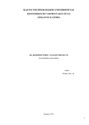 AB „ROKIŠKIO SŪRIS“ ANALIZĖ