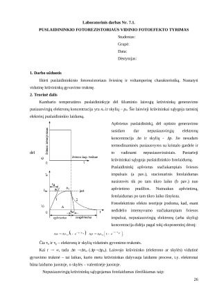 Puslaidininkio fotorezistoriaus vidinio fotoefekto tyrimas