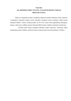 AB „Rokiškio sūris“ finansinės veiklos analizė