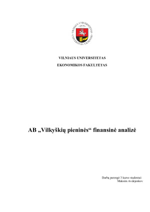 AB „Vilkyškių pieninės“ finansinė analizė