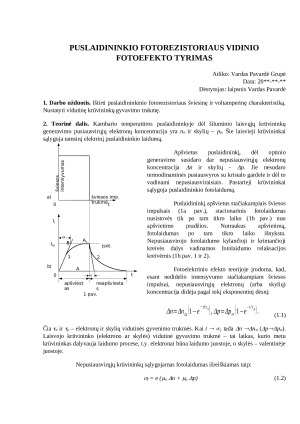 Puslaidininkio fotorezistoriaus vidinio fotoefekto tyrimas. Paveikslėlis 1
