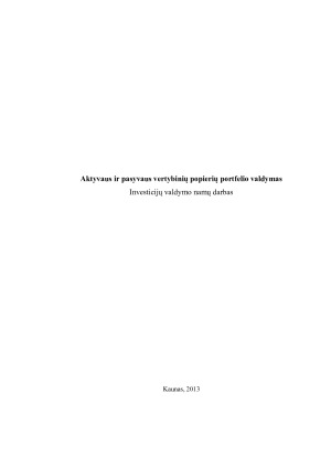 Aktyvaus ir pasyvaus vertybinių popierių portfelio valdymas