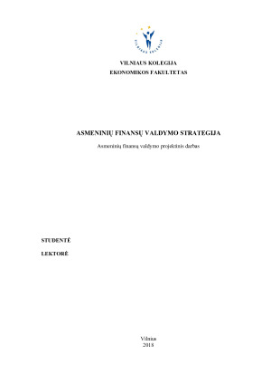 ASMENINIŲ FINANSŲ VALDYMO STRATEGIJA