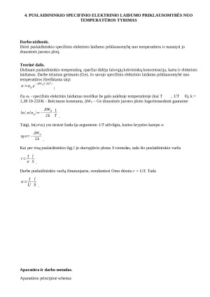 Puslaidininkio specifinio elektrinio laidumo priklausomybės nuo temperatūros tyrimas. Paveikslėlis 1