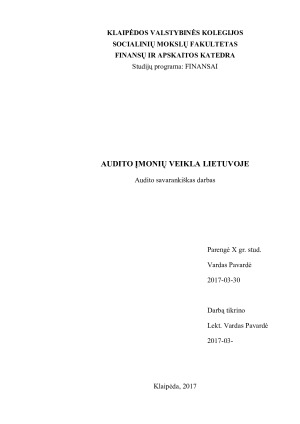 AUDITO ĮMONIŲ VEIKLA LIETUVOJE