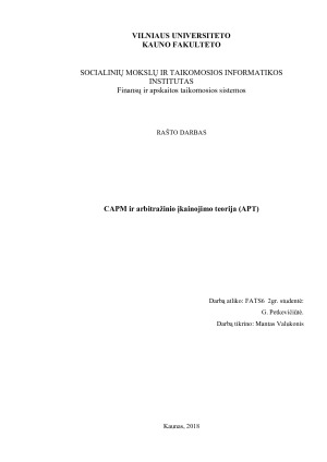 CAPM ir arbitražinio įkainojimo teorija (APT). Paveikslėlis 1