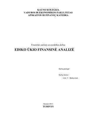 EDIKO ŪKIO FINANSINĖ ANALIZĖ