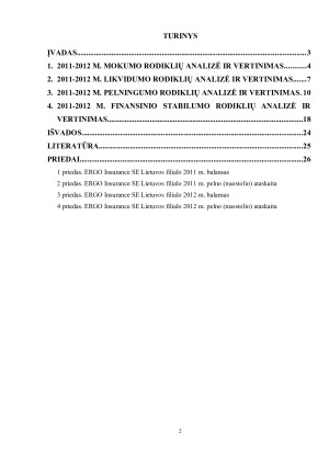 ERGO INSURANCE SE LIETUVOS FILIALO FINANSINĖS VEIKLOS ANALIZĖ IR VERTINIMAS. Paveikslėlis 2