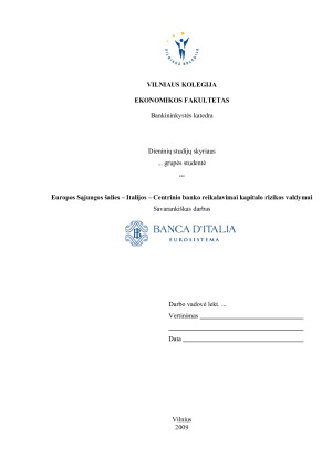 Europos Sąjungos šalies – Italijos – Centrinio banko reikalavimai kapitalo rizikos valdymui