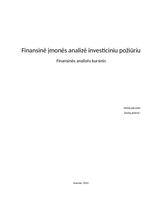 Finansinė įmonės analizė investiciniu požiūriu