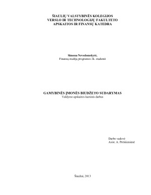 GAMYBINĖS ĮMONĖS BIUDŽETO SUDARYMAS