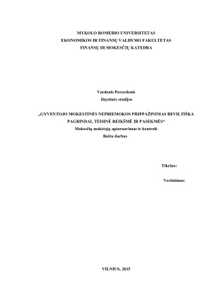 GYVENTOJO MOKESTINĖS NEPRIEMOKOS PRIPPAŽINIMAS BEVILTIŠKA PAGRINDAI, TEISINĖ REIKŠMĖ IR PASEKMĖS