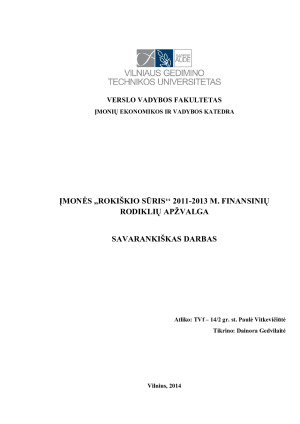 ĮMONĖS ,,ROKIŠKIO SŪRIS‘‘ FINANSINIŲ RODIKLIŲ APŽVALGA