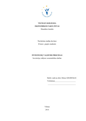INVESTICIJŲ VALDYMO PROCESAS