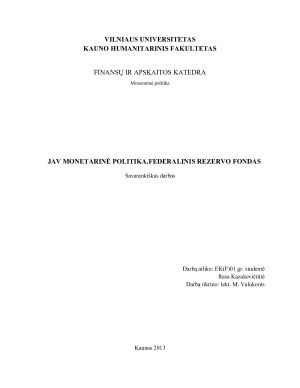 JAV MONETARINĖ POLITIKA.FEDERALINIS REZERVO FONDAS