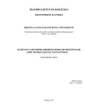 KLIENTO VARTOJIMO KREDITO MOKUMO REITINGO IR „SEB“ BANKO SĄLYGŲ NUSTATYMAS