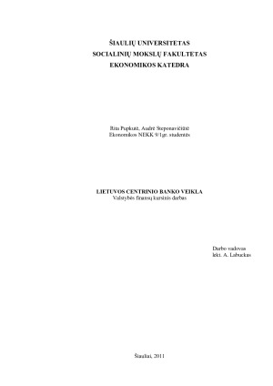 LIETUVOS CENTRINIO BANKO VEIKLA