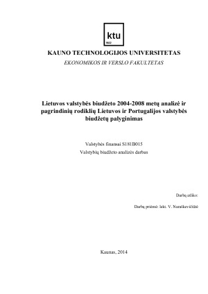 Lietuvos valstybės biudžeto 2004-2008 metų analizė ir pagrindinių rodiklių Lietuvos ir Portugalijos valstybės biudžetų palyginimas