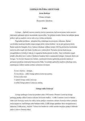 Lizingo plėtros Lietuvoje analizė