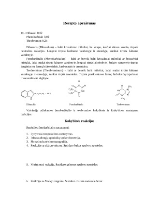 Recepto kokybinės ir kiekybinės analizės aprašymas