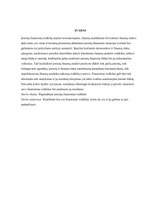 Pagrindiniai įmonių finansiniai rodikliai ir jų reikšmė finansinei analizei