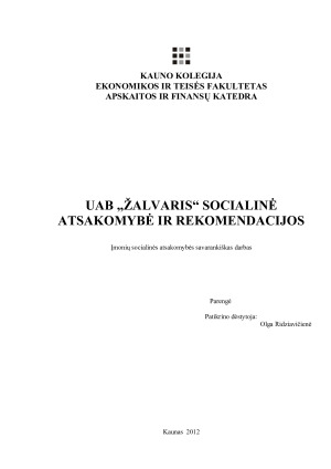 UAB „ŽALVARIS“ SOCIALINĖ ATSAKOMYBĖ IR REKOMENDACIJOS. Paveikslėlis 1