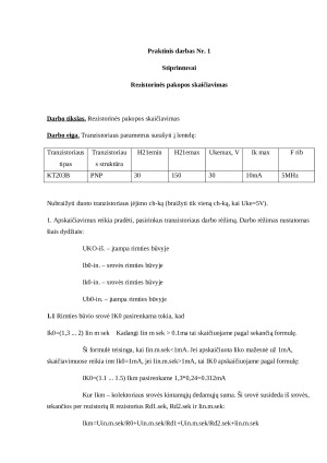 Stiprintuvai. Rezistorinės pakopos skaičiavimas