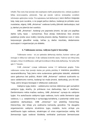 UAB „ANTOMAS“ ORGANIZACINĖS VALDYMO STRUKTŪROS CHARAKTERISTIKŲ ANALIZĖ. Paveikslėlis 9