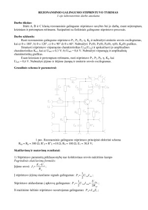 Rezonansinio galingumo stiprintuvo tyrimas