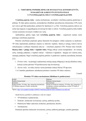 VERTYBINIŲ POPIERIŲ RINKA IR JOS DALYVIAI KONSERVATYVŪS, NUOSAIKŪS, AGRESYVŪS INVESTUOTOJAI. Paveikslėlis 4